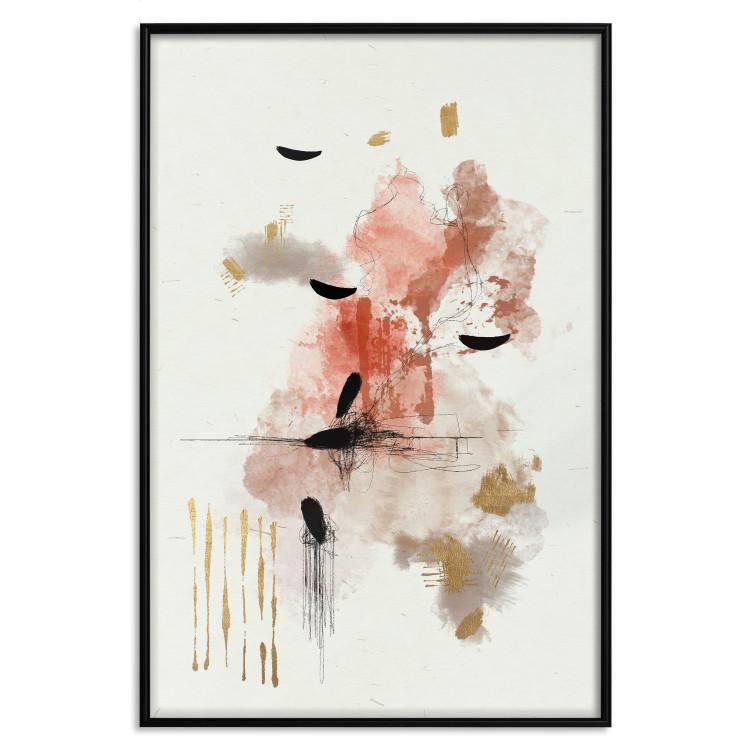 Poster Abstraction in Warm Tones - Watercolor, Traces of Color and Traces of Gold