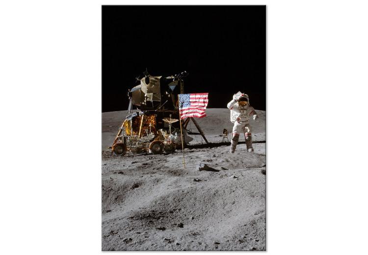 Canvas Moon Landing - Photo of an Astronaut, a Ship and a Flag in Space