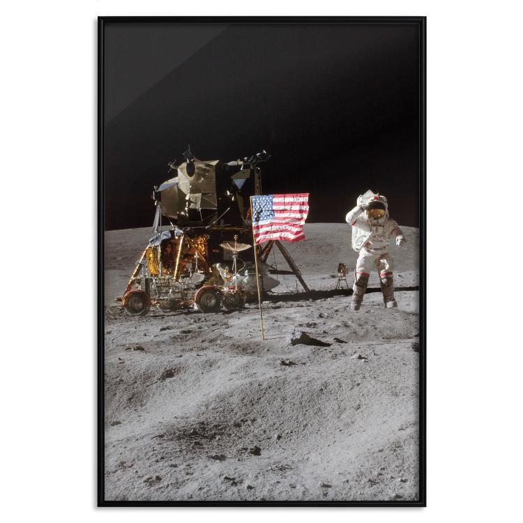 Poster Moon Landing - Photo of the Ship, Astronaut and Flag in Space