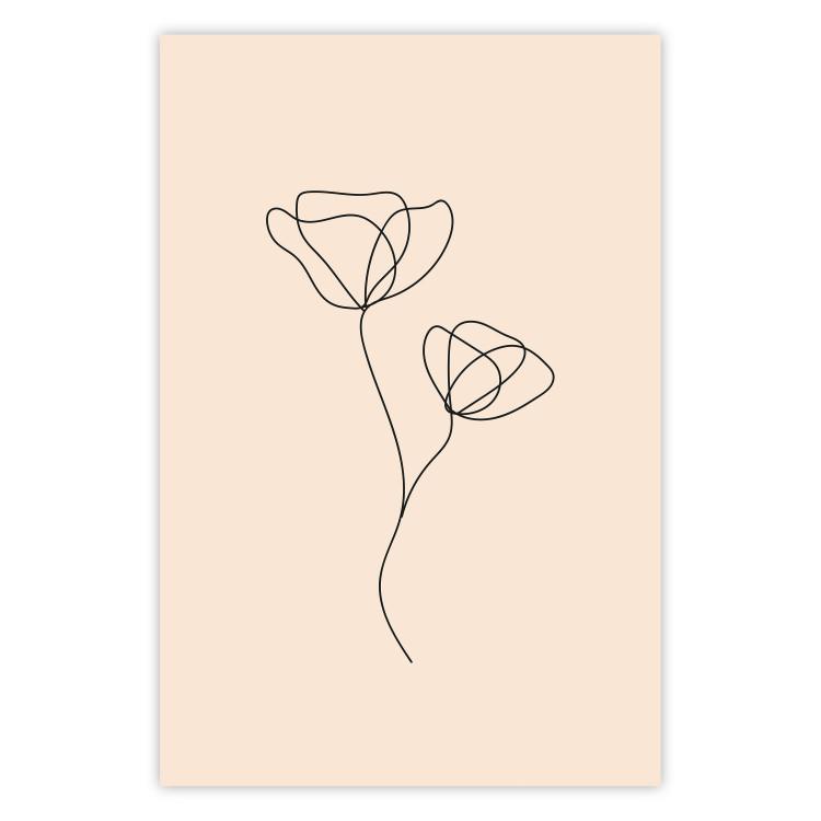 Poster Linear Flower - Delicate Minimalist Composition on a Beige Background