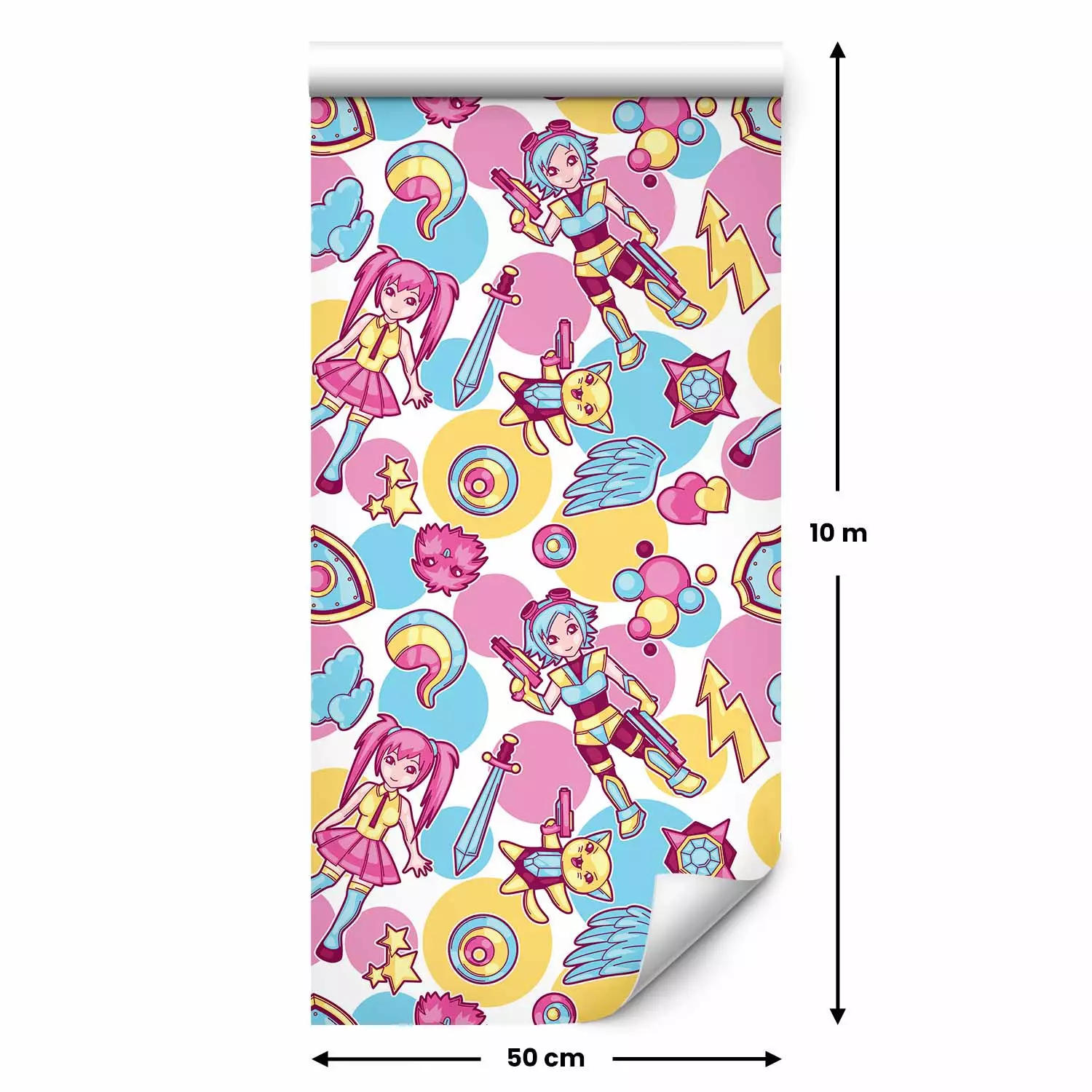 Wallpaper Kawaii - Colorful Characters from an Animated Fairy Tale on a Colored Background