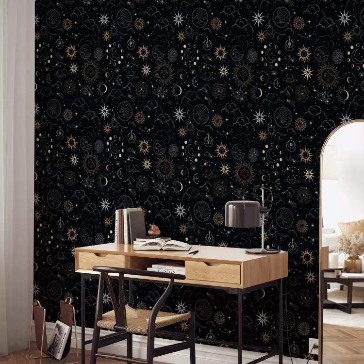 Cosmos - Decorative Symbols of the Sun and Moon in the Night Sky