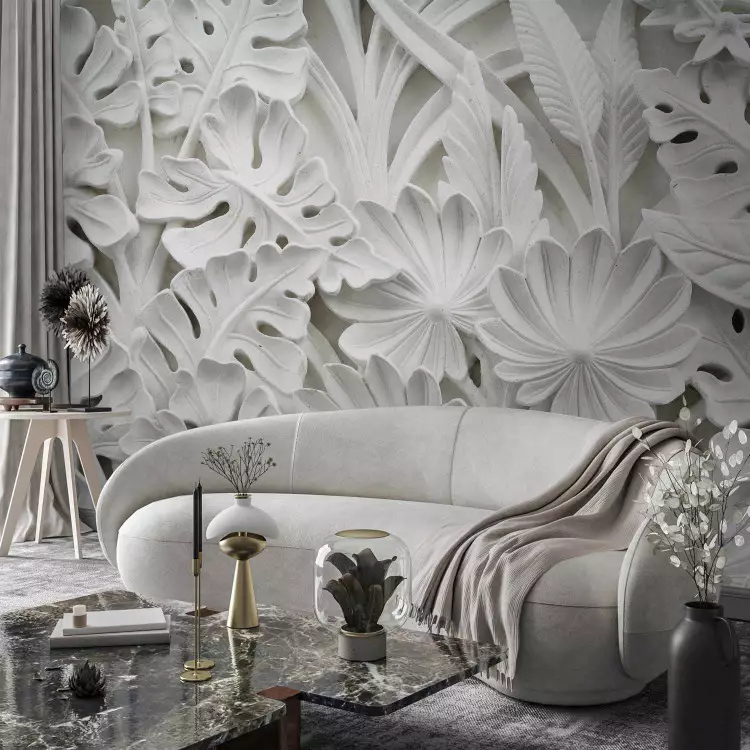 Plaster Vegetation - White Spatial Composition of Leaves and Flowers