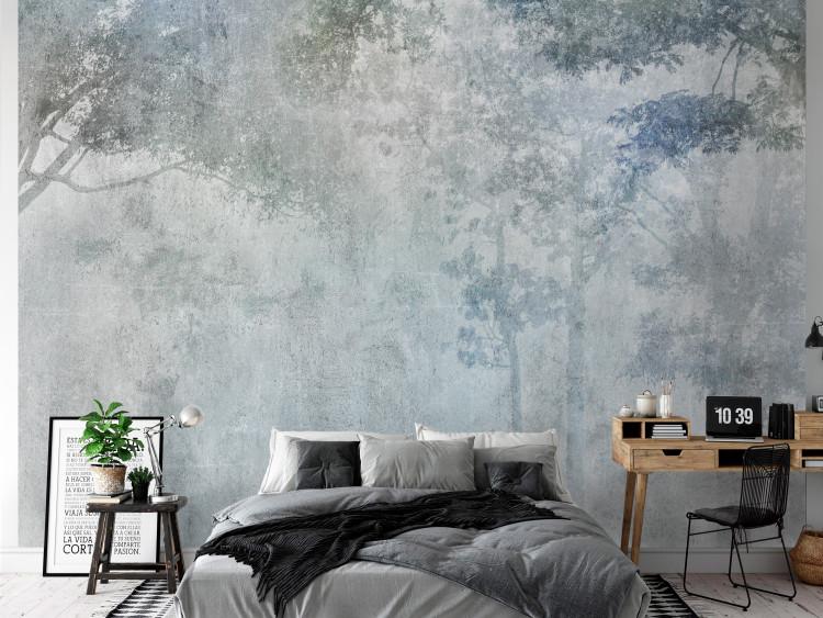 Wall Mural Foggy Morning - Trees in Shades of Gray and Blue