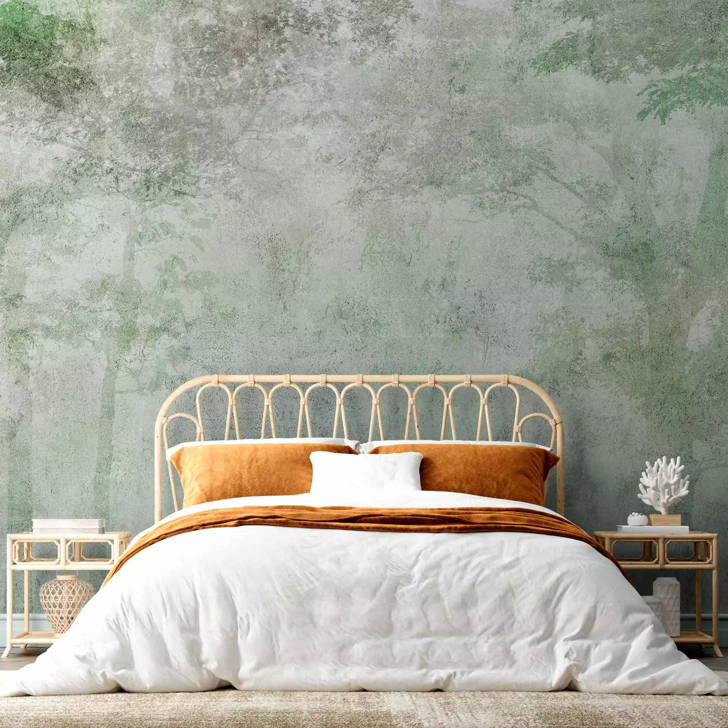 Wall Mural Forest in the Morning - Green Trees on a Delicate Light Texture