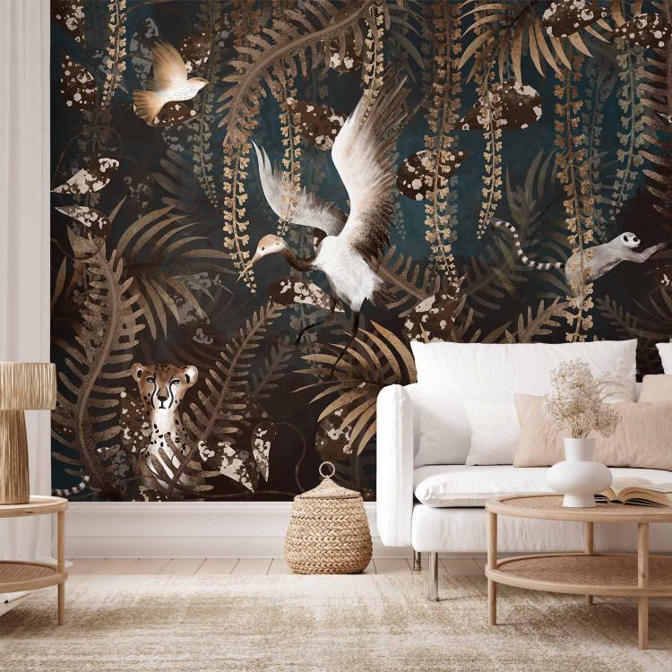 Wall Mural Tropical Jungle - Exotic Animals among the Leaves - Second Variant