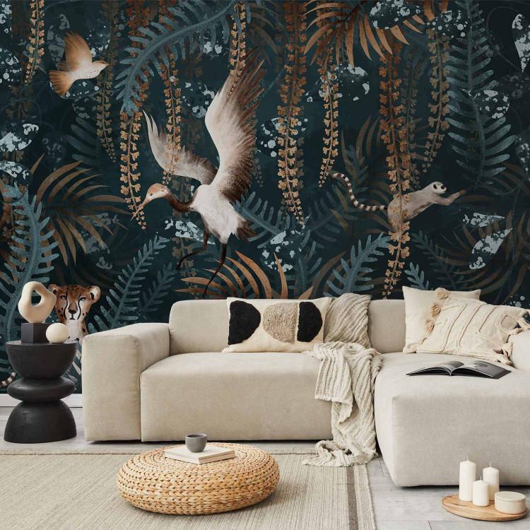 Wall Mural Tropical Jungle - Exotic Animals among the Leaves - Third Variant