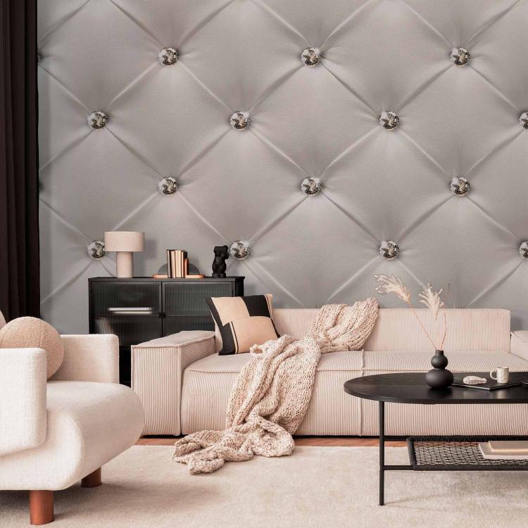 Wall Mural Quilted Leather - White Decorative Surface with Diamonds