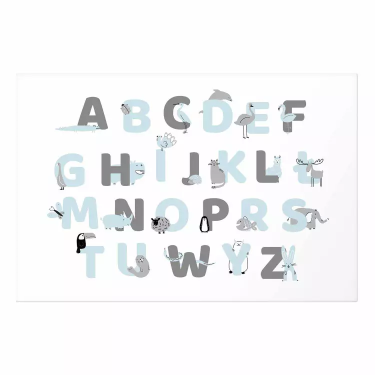 Poster Polish Alphabet for Children - Gray and Blue Letters with Animals