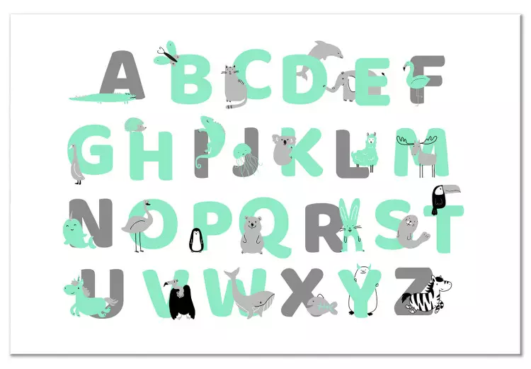 Canvas English Alphabet for Children - Mint and Gray Letters with Animals