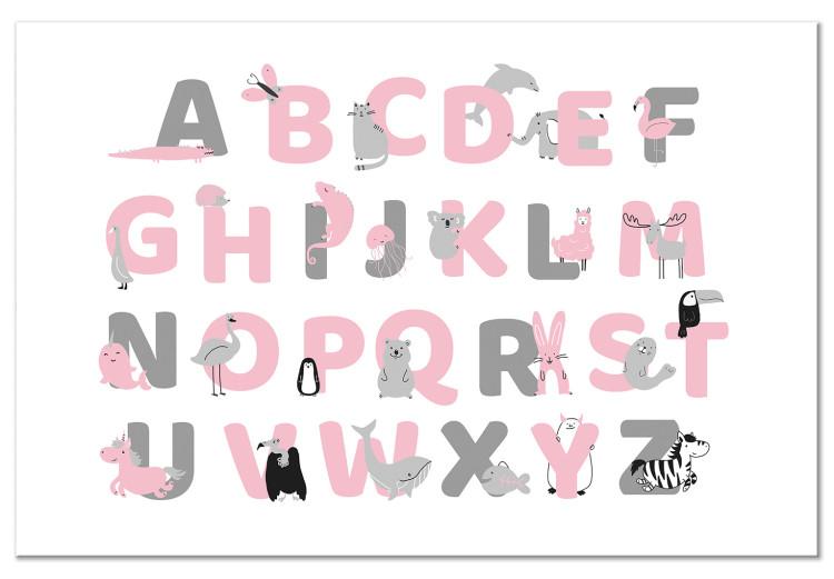Canvas English Alphabet for Children - Pink and Gray Letters with Animals