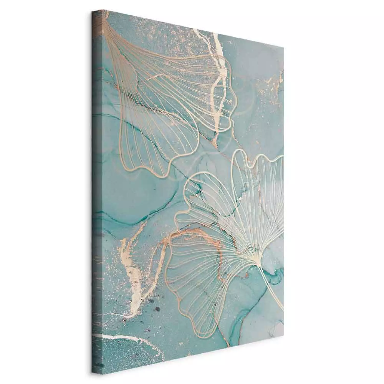 Canvas Golden Ginkgo - Leaves on an Abstract Background in a Glamor Style