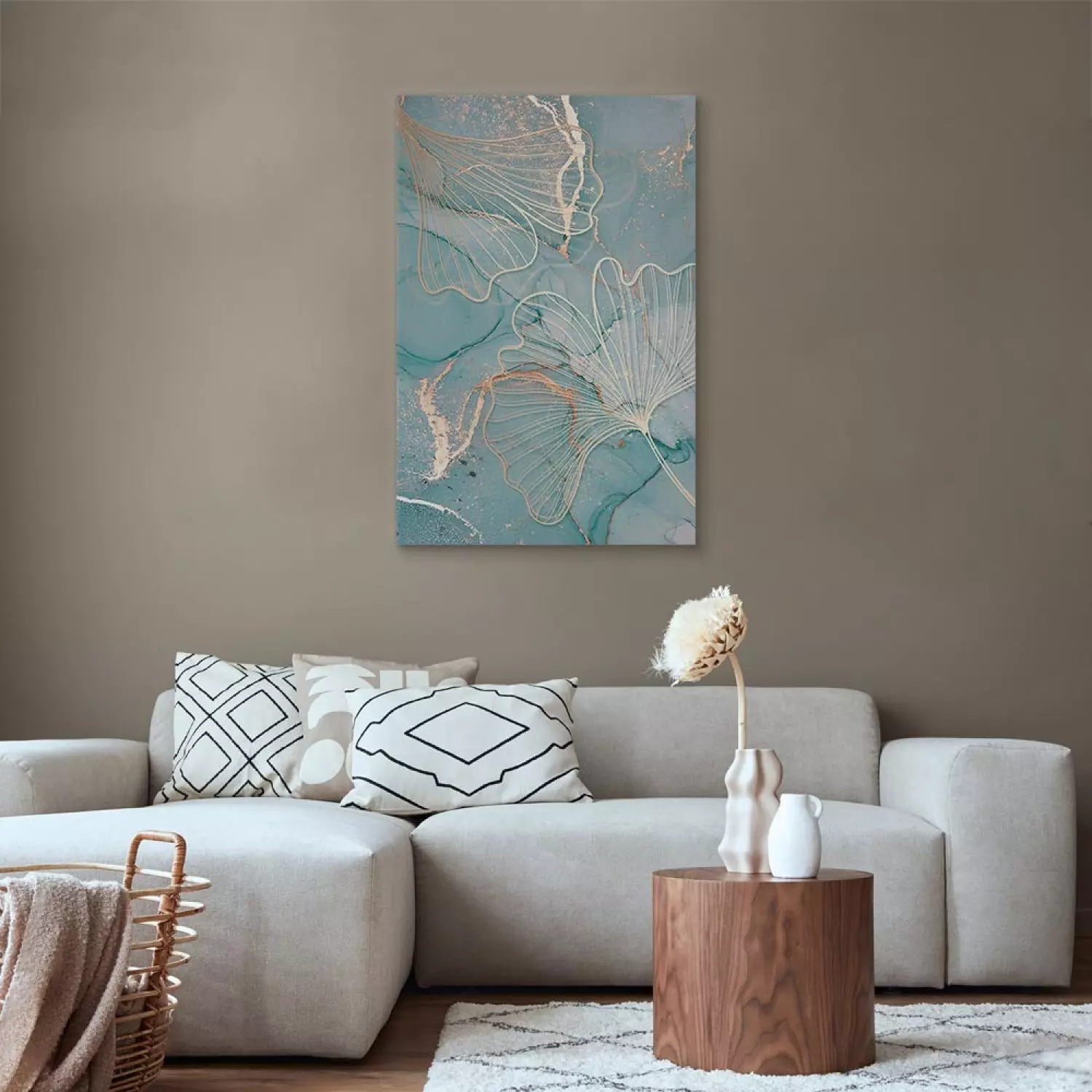 Canvas Golden Ginkgo - Leaves on an Abstract Background in a Glamor Style