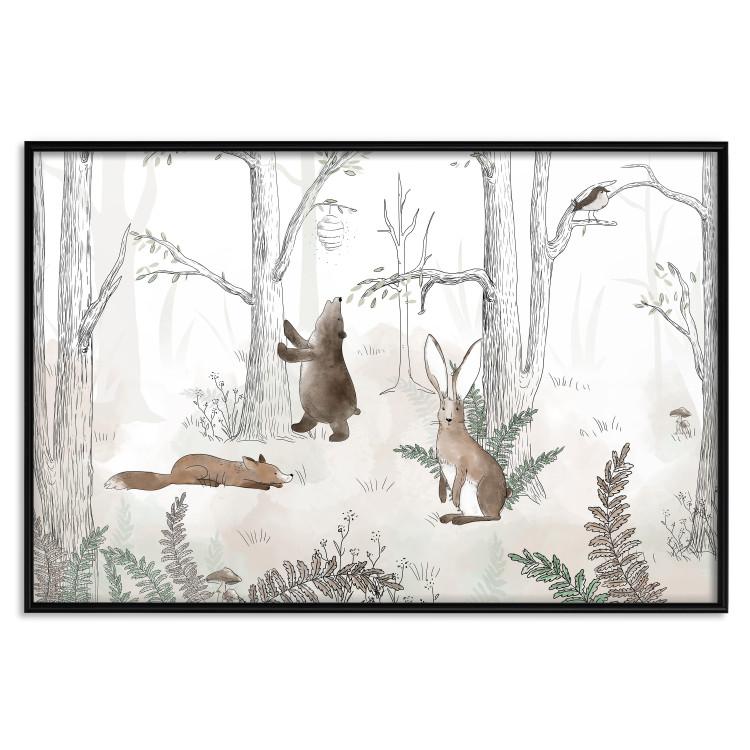 Poster Forest Animals - Drawn Forest with Watercolor Ferns