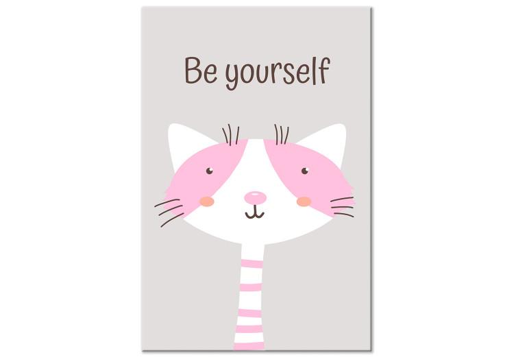 Canvas Be Yourself - Pink Cat and a Motivating Slogan for Children