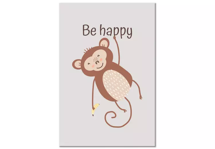 Canvas Be Happy (1-piece) - funny monkey and motivating slogan for children