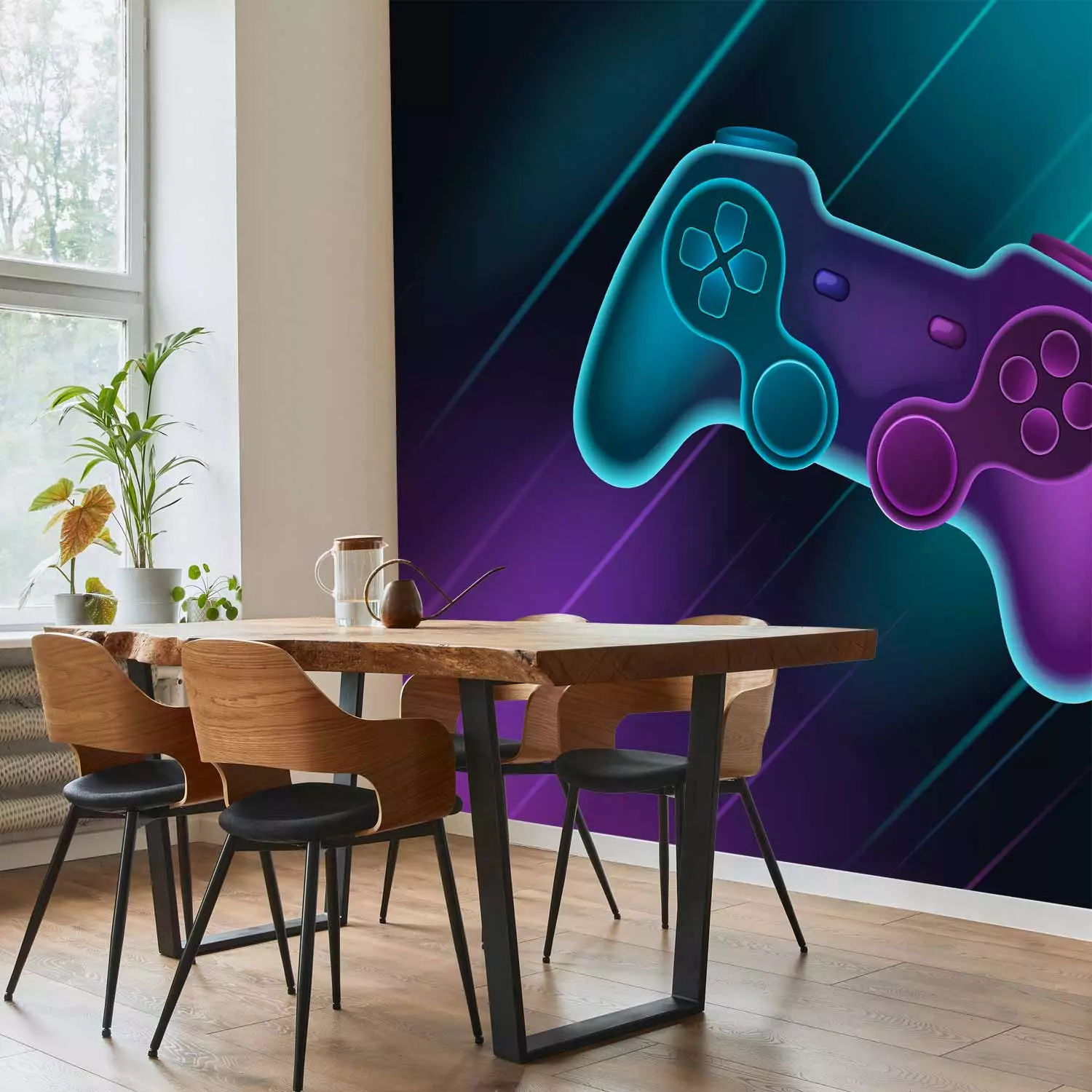 Photo Wallpaper Gamer Gadget - Console Pad in Neon Colors on a Dark Background