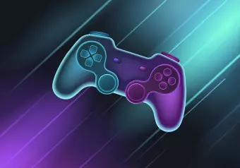 Photo Wallpaper Gamer Gadget - Console Pad in Neon Colors on a Dark Background Wallpaper Cropper