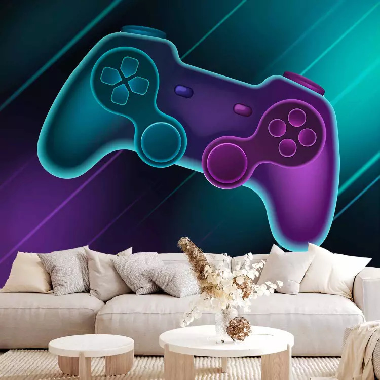 Wall Mural Gamer Gadget - Console Pad in Neon Colors on a Dark Background