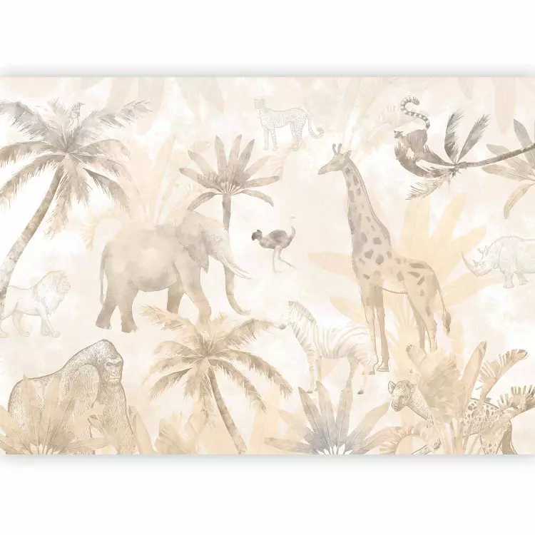 Tropical Safari - Wild Animals in Beige Tones on a White Background