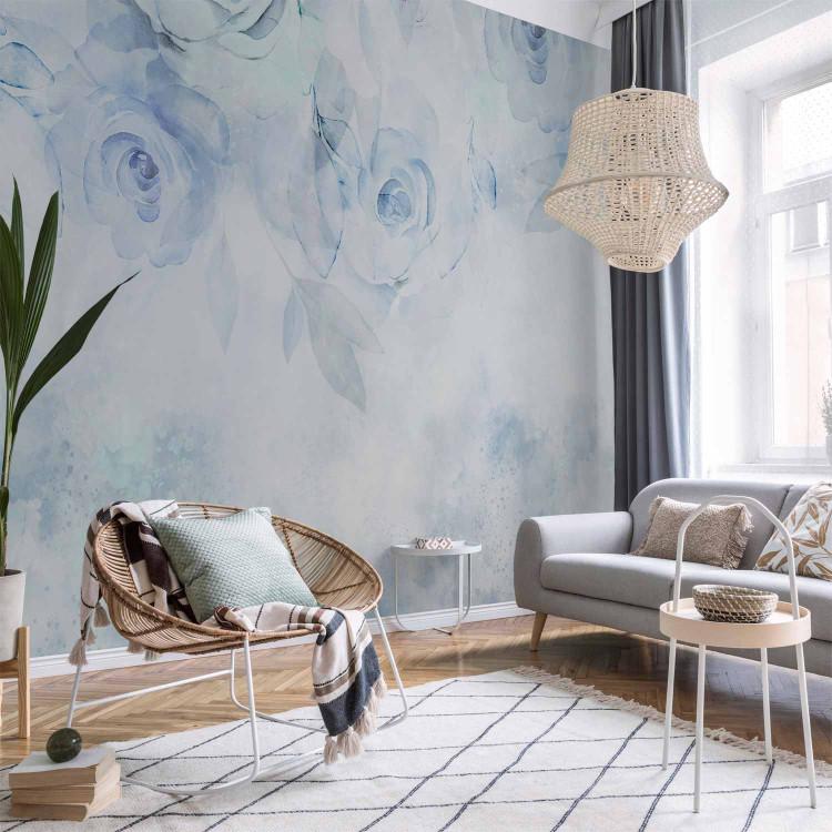 Wall Mural Moody Roses - Blue Abstract Flowers in a Romantic Style