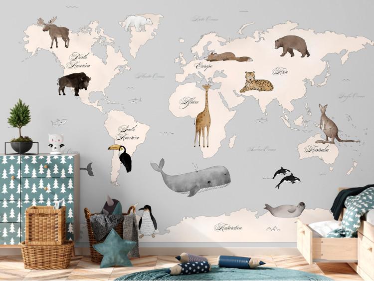 Wall Mural World Map for Kids - Continents and Oceans in Blue Tones