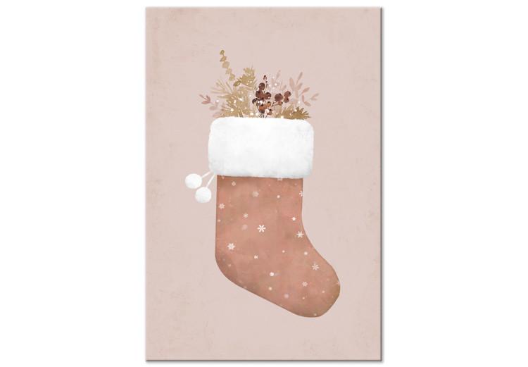 Canvas Pastel Christmas - Holiday Stocking With Plant Twigs
