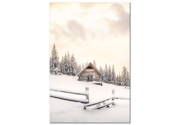 Canvas Winter Cottage - Sunrise Landscape Over the Forest and Mountain Cottage