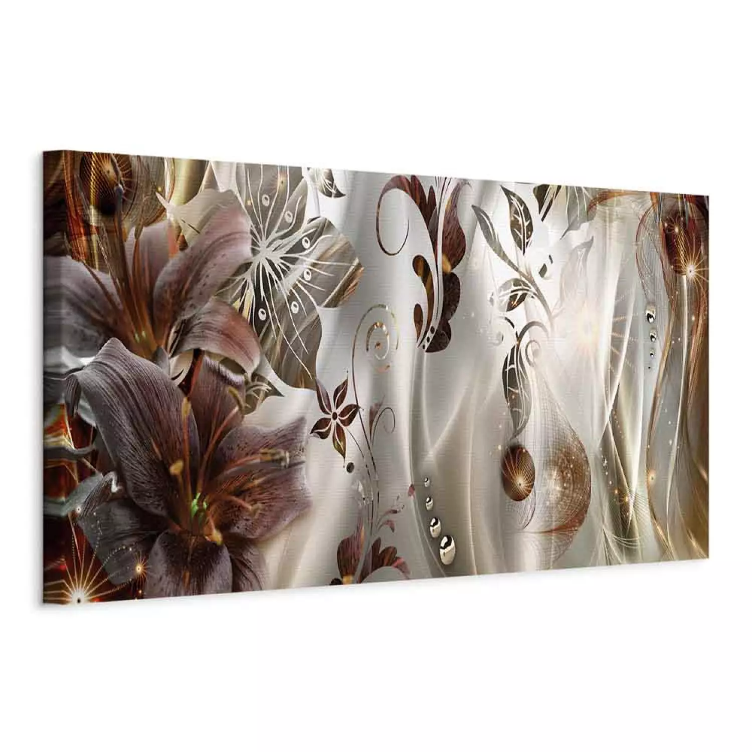 Canvas Print Abstract Composition With Lilies - Flowers With a Golden Tone and Glitter