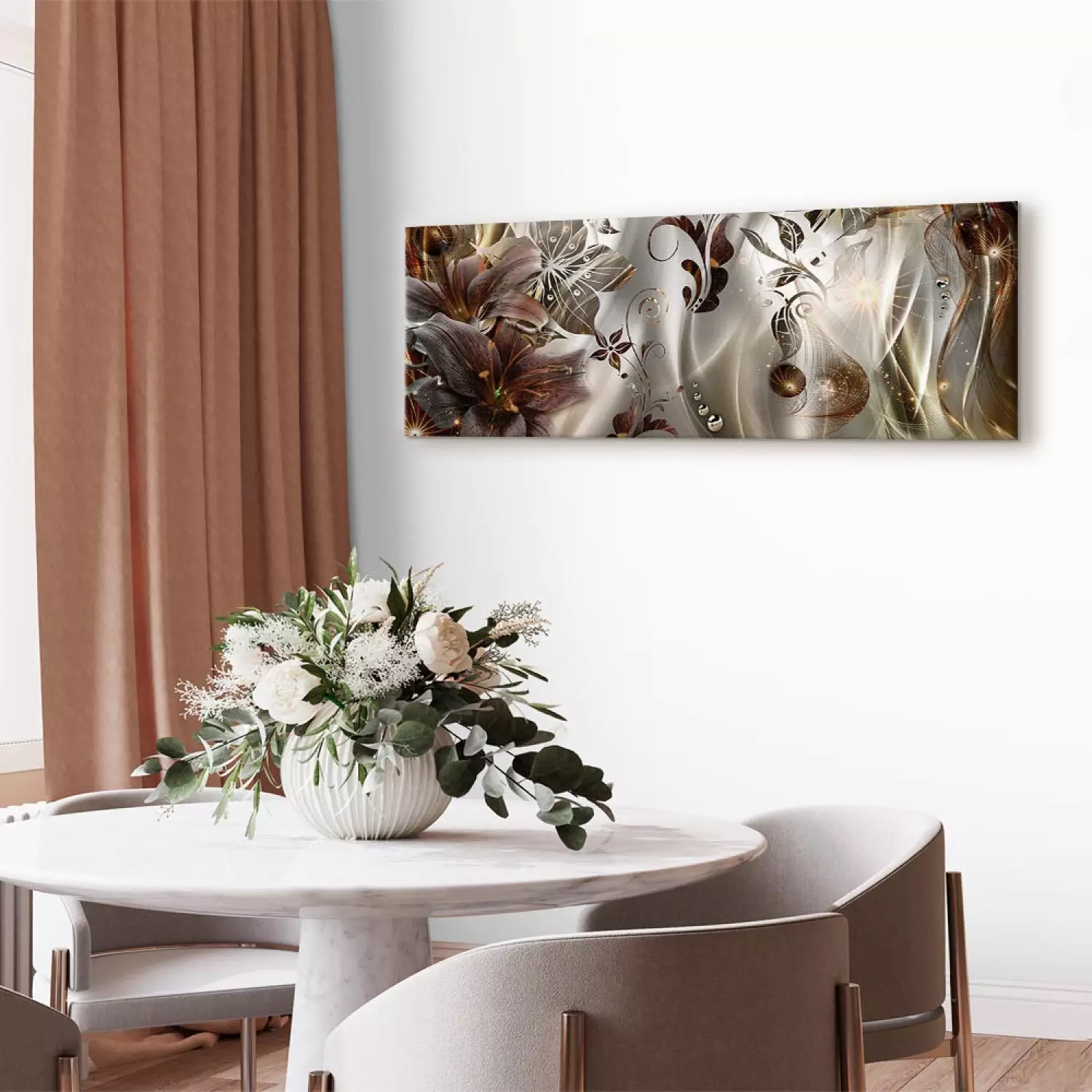 Canvas Print Abstract Composition With Lilies - Flowers With a Golden Tone and Glitter
