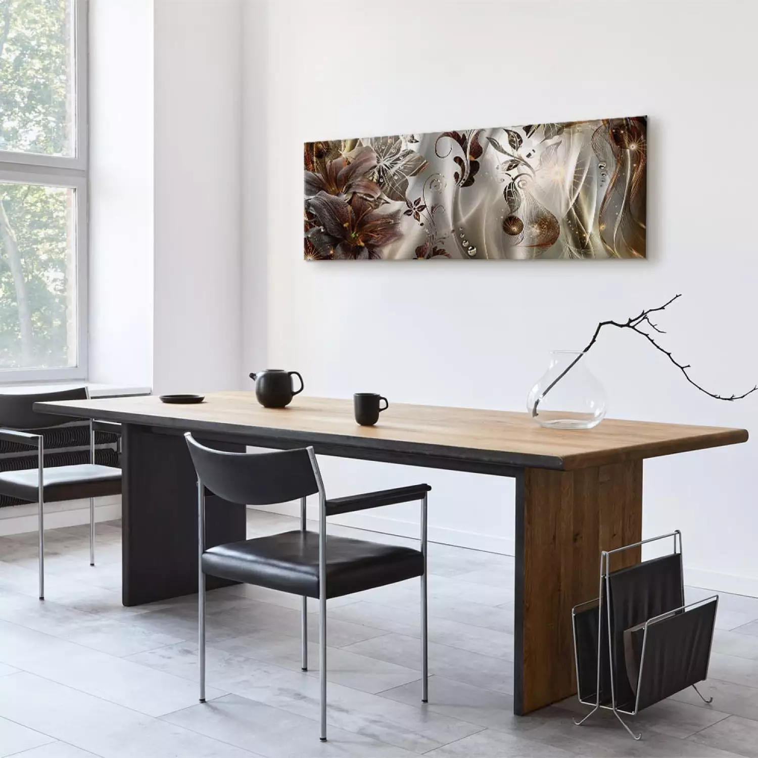 Canvas Print Abstract Composition With Lilies - Flowers With a Golden Tone and Glitter