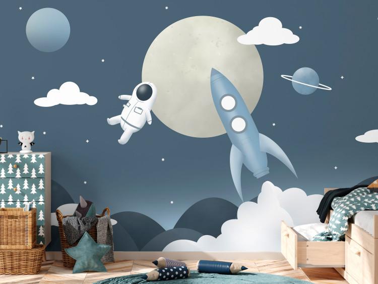 Wall Mural Astronaut in Space - Rocket and Planets in the Blue Sky