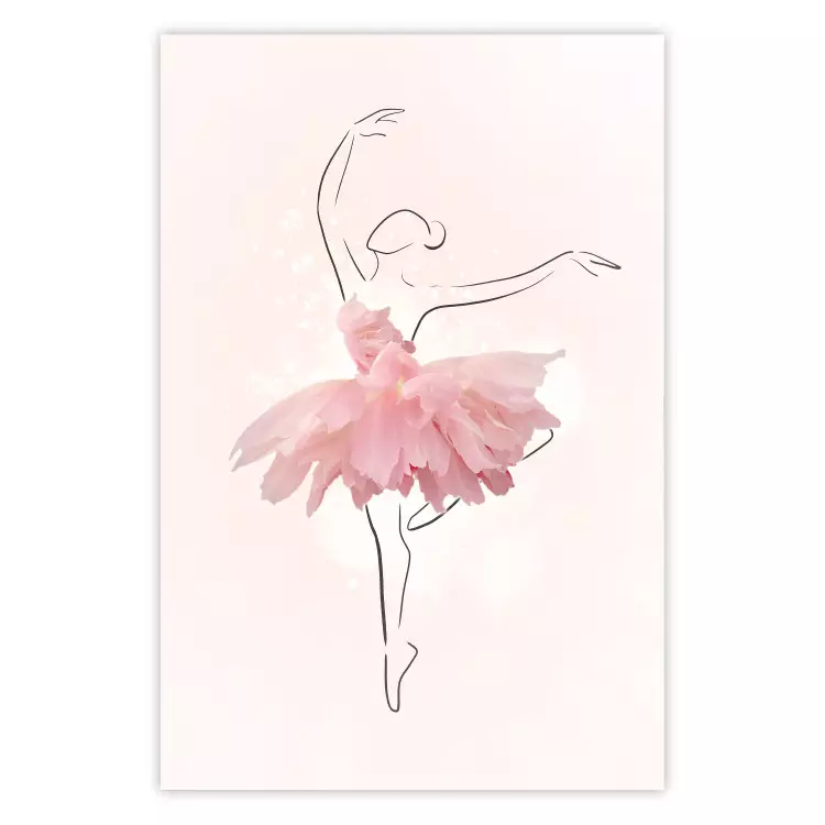 Poster Dancer - Lineart of a Ballerina in a Dress Made of Pink Flower Petals