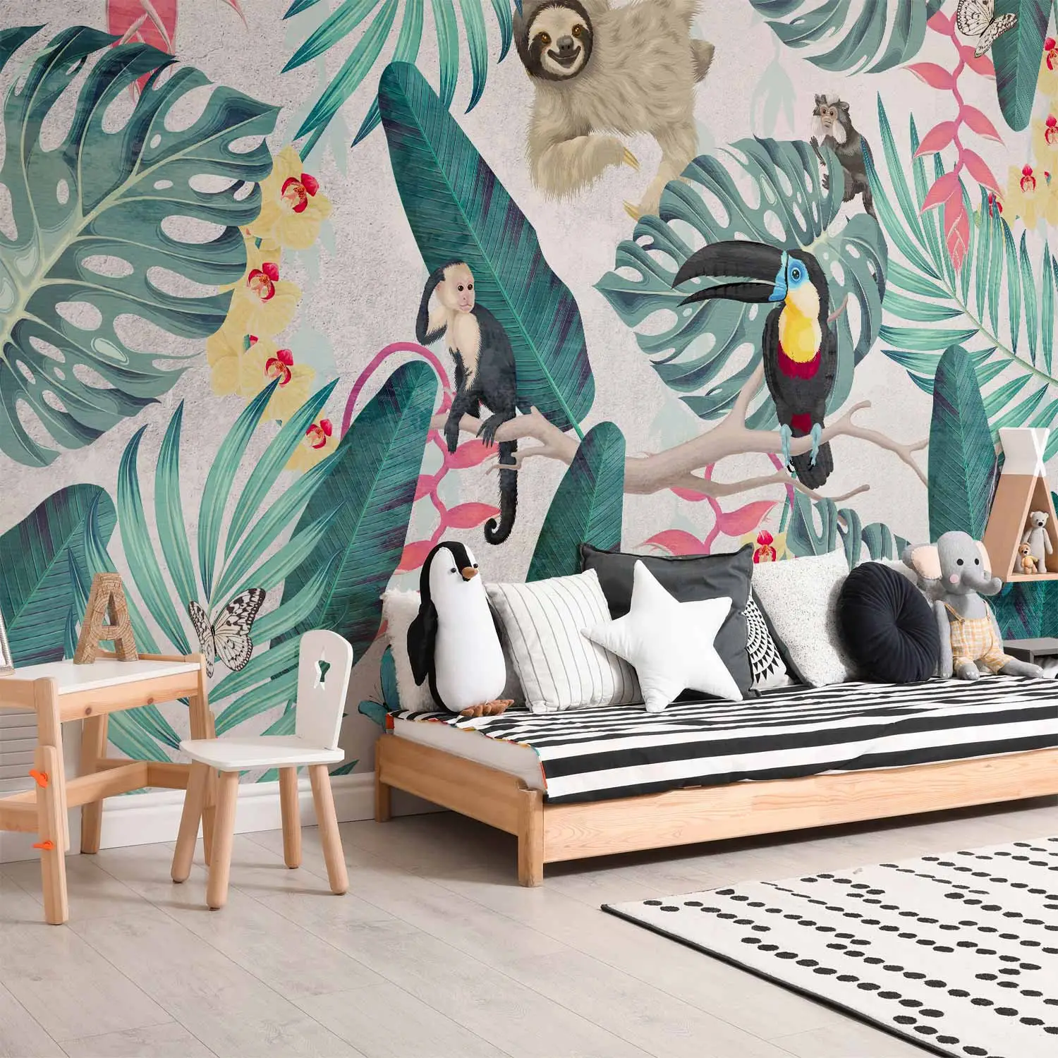 wallpaper with monkeys and birds