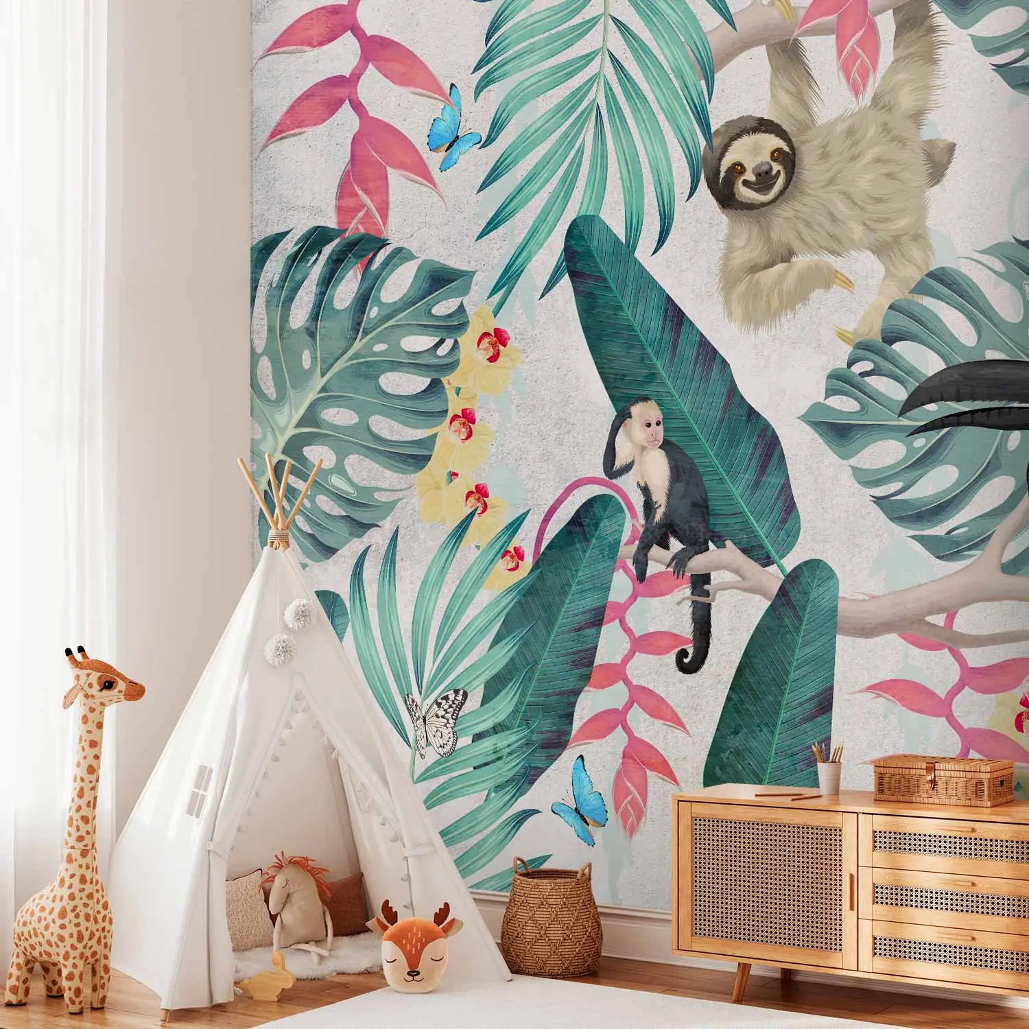 wallpaper with monkeys and birds