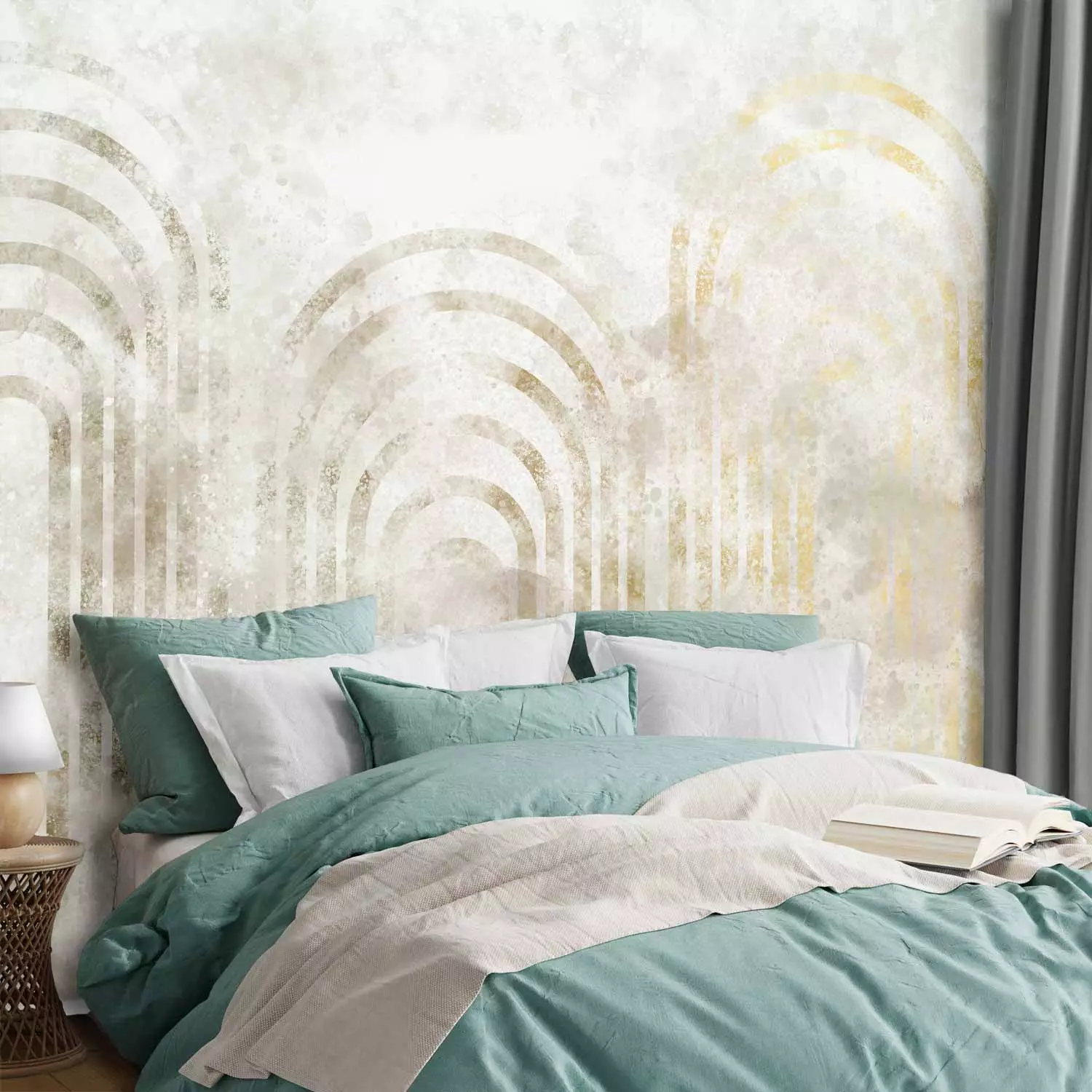 Wall Mural Golden Columns - Geometric Shapes on a Beige Background