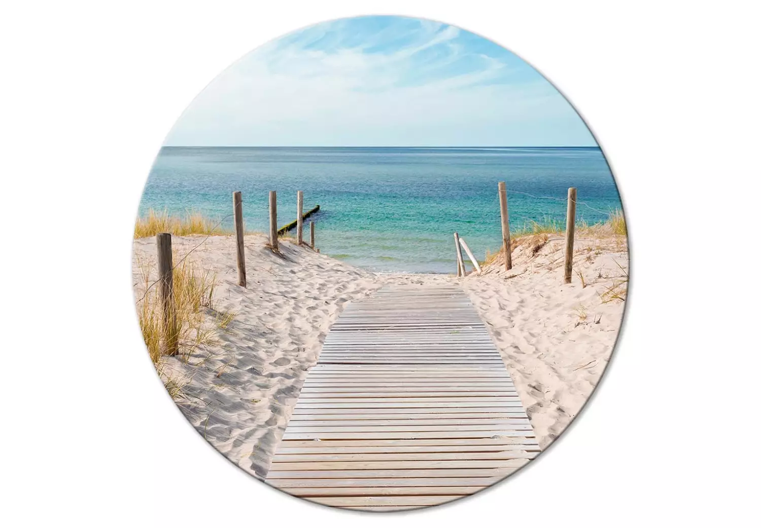 Round Canvas Beach Entrance - Photo of the Sea and the Wooden Pier