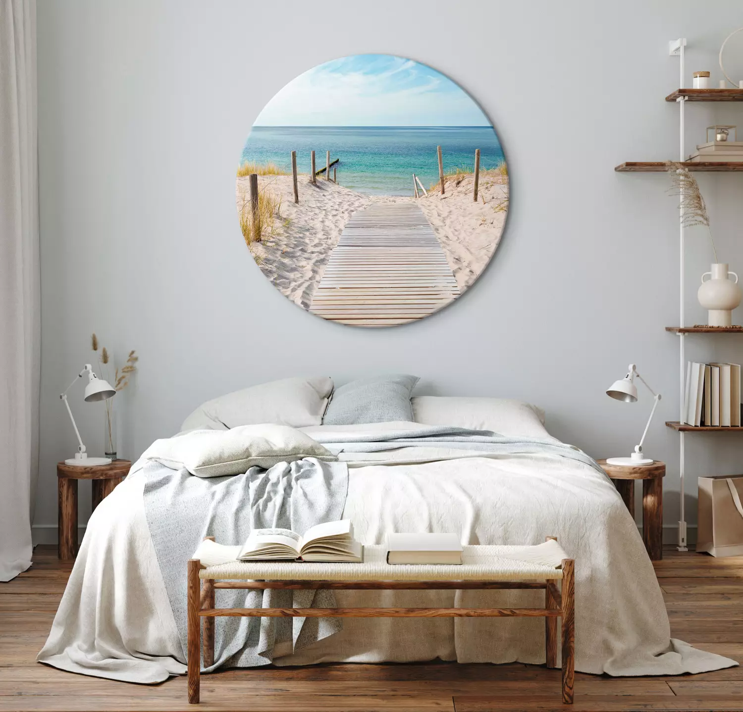 Round Canvas Beach Entrance - Photo of the Sea and the Wooden Pier