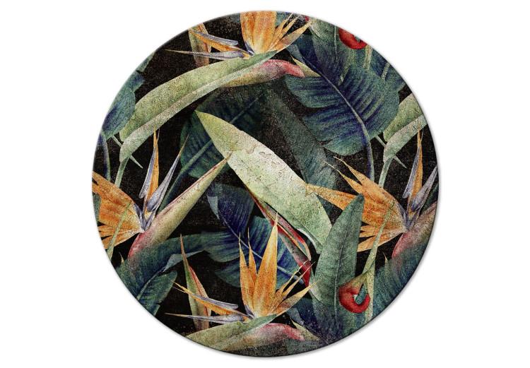 Round Canvas Print Lush Land - Graphics With Wild Plants in the Style of a Forest