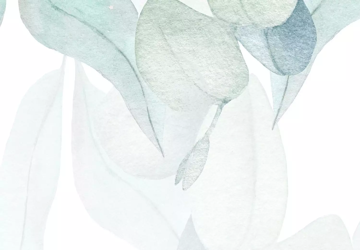 Round Canvas Vegetation - Delicate Green-Blue Leaves on a White Background