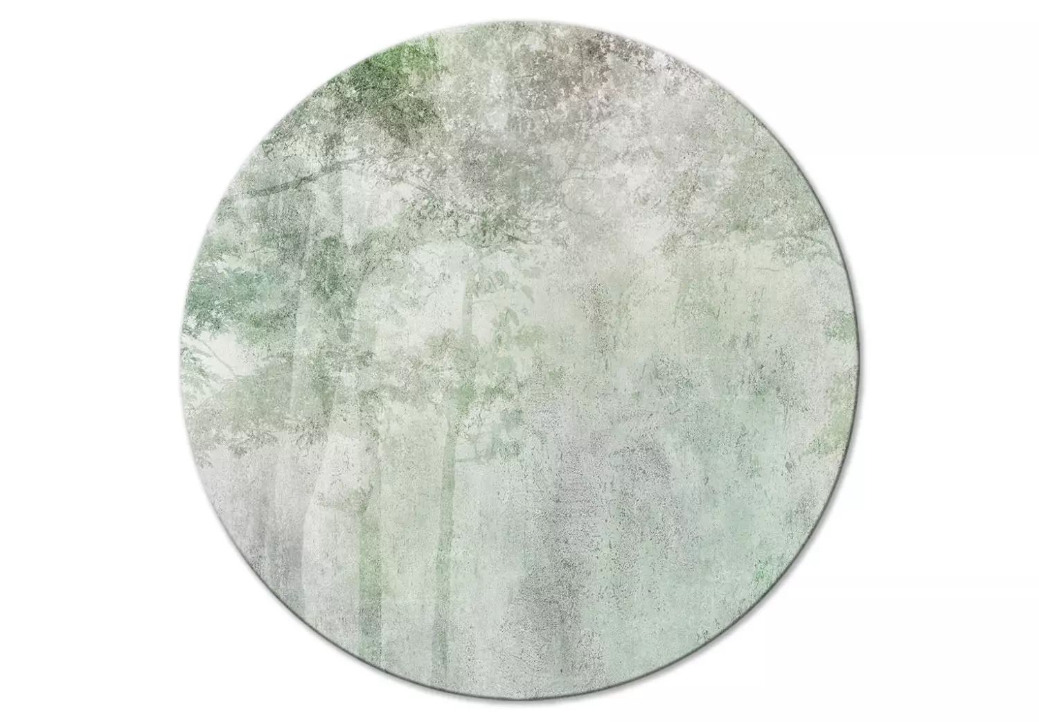 Round Canvas The Forest - The Interpenetrating Outline of Green Trees on a Foggy Day
