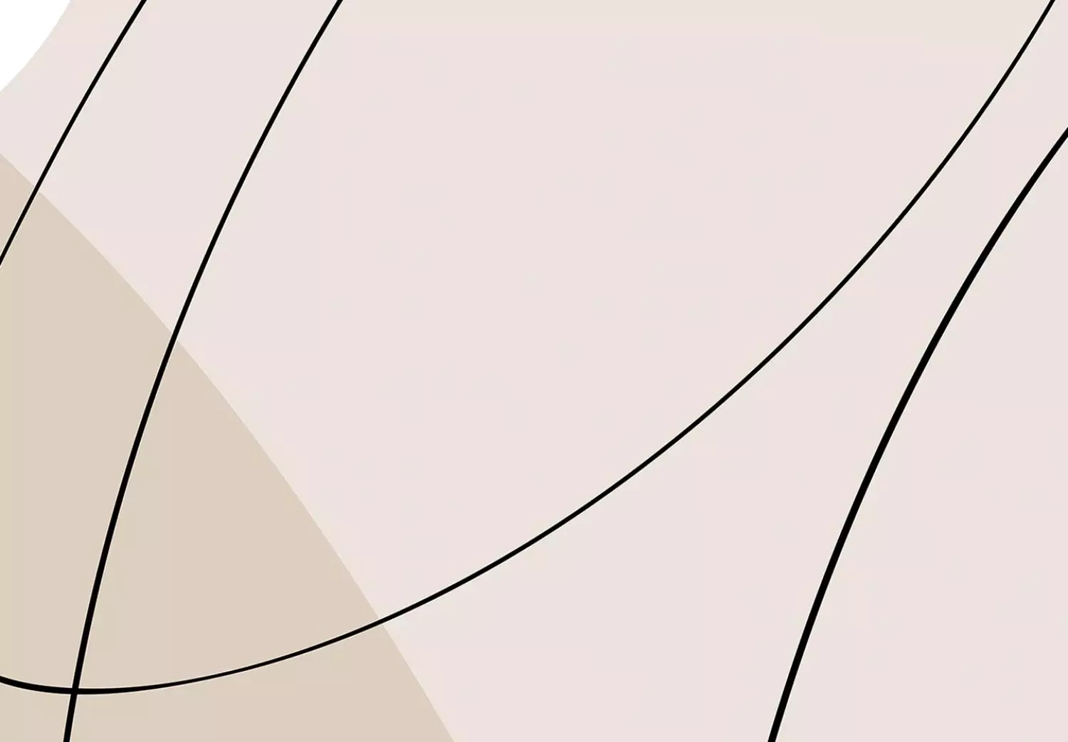 Round Canvas Abstraction - Black Shapes on a Beige Background Connected by Lines