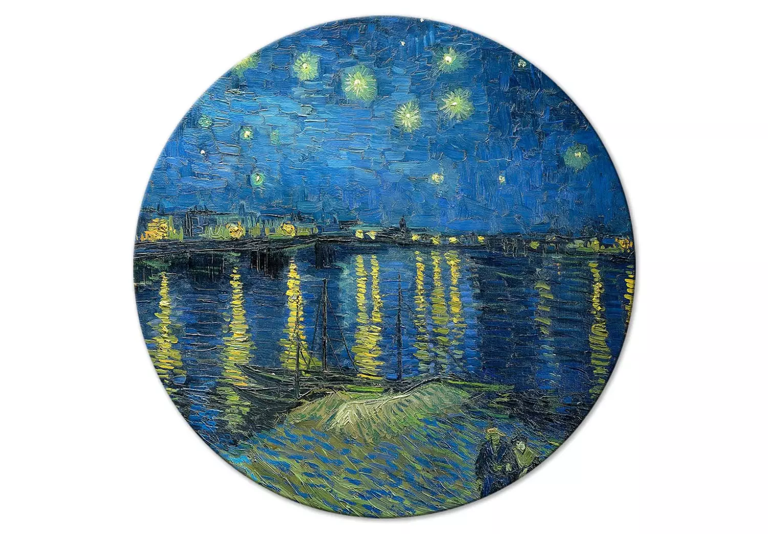 Round Canvas Vincent Van Gogh - Starry Night Over the Rhone - A Boat Against the Background of the Blue Sky