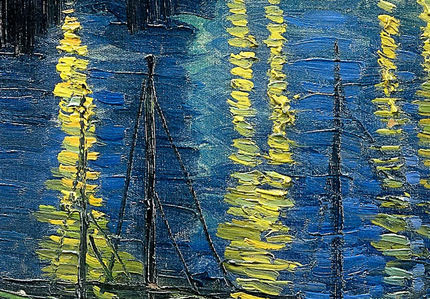 Round Canvas Vincent Van Gogh - Starry Night Over the Rhone - A Boat Against the Background of the Blue Sky