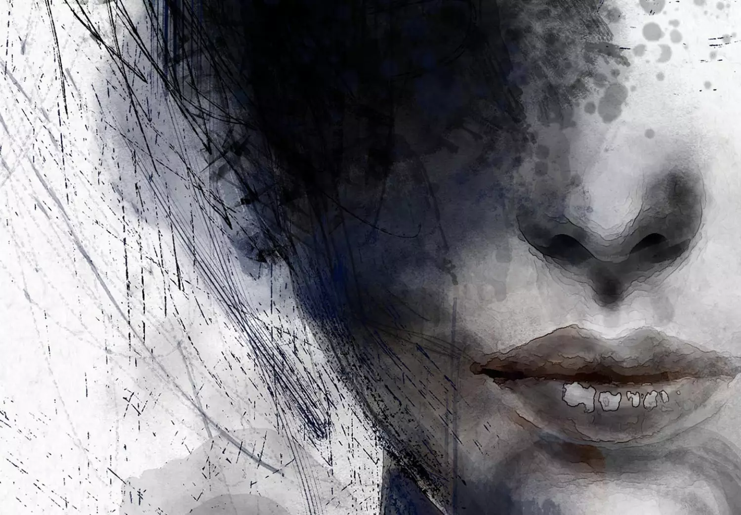 Round Canvas Half Face - Abstract Black and White Portrait of a Woman