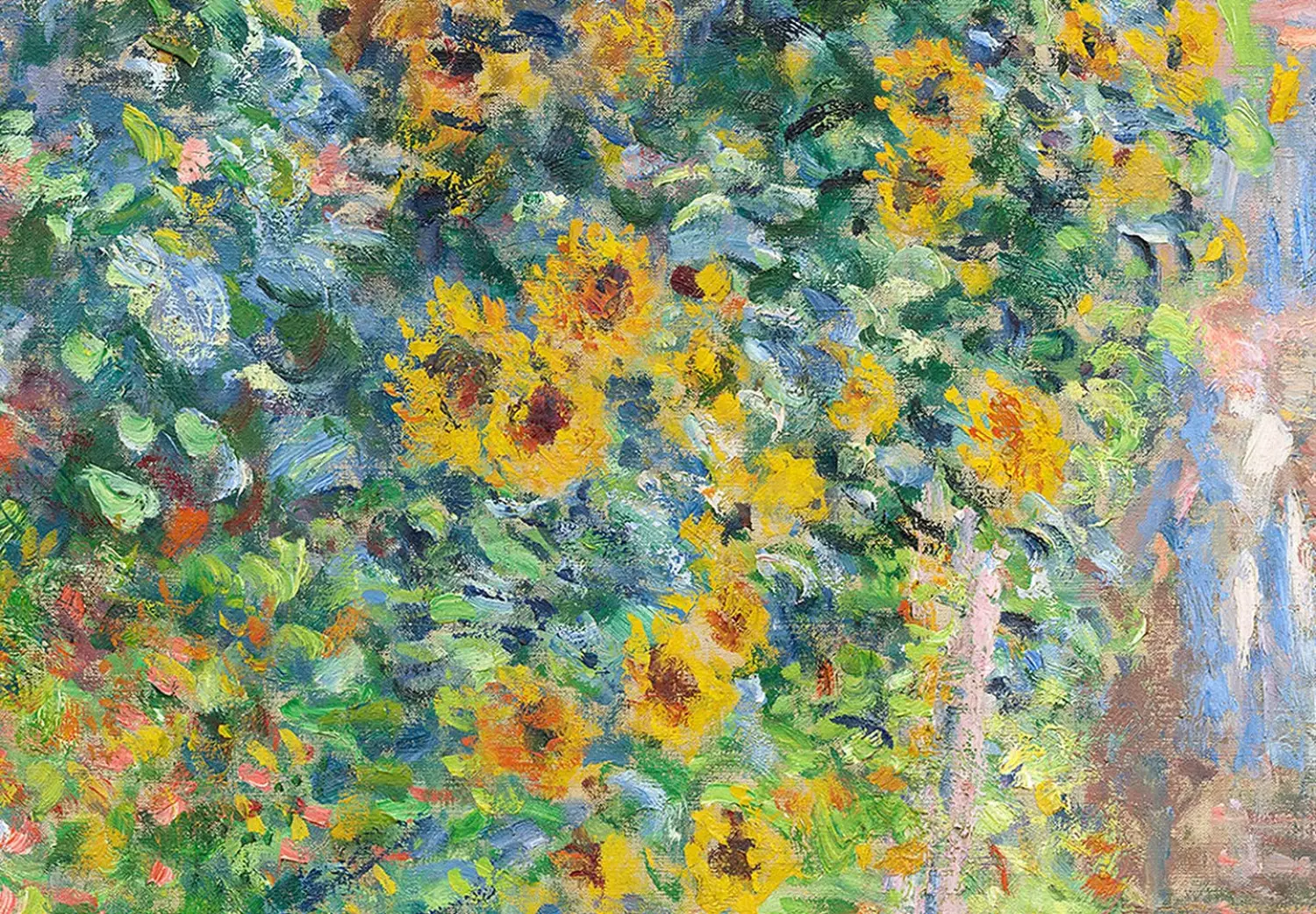 Round Canvas Claude Monet’s Garden at Vétheuil - Farmhouse With Sunflowers