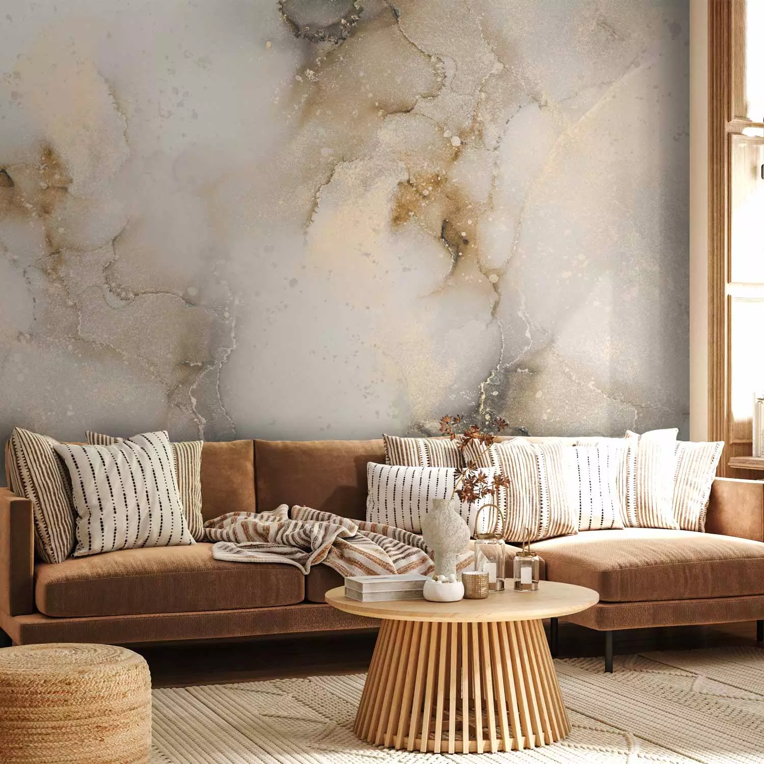 Photo Wallpaper Marble Impression - Elegant Abstraction in Gold and Beige