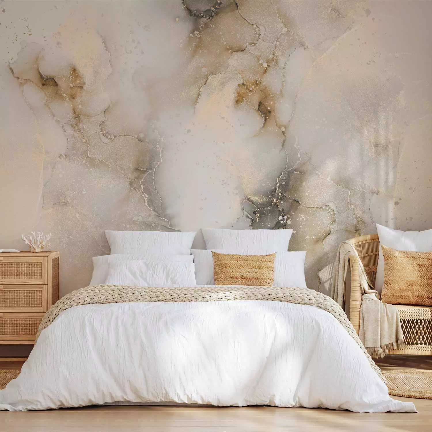 Photo Wallpaper Marble Impression - Elegant Abstraction in Gold and Beige