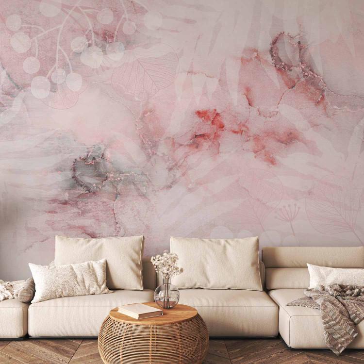 Wall Mural Abstract Background - Pink Gold Abstraction and Graphic Leaves