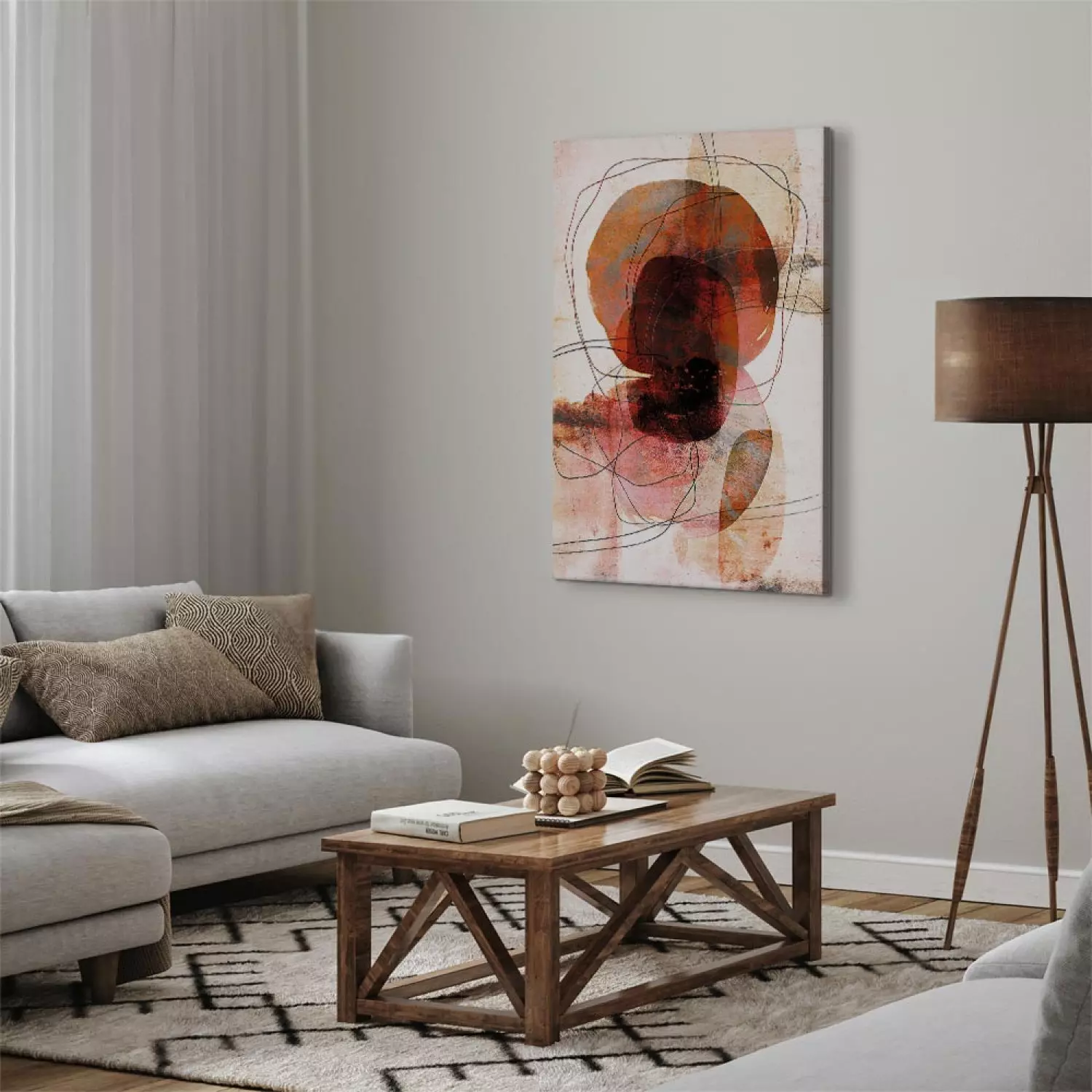 Canvas Abstraction - Colorful Arrangement of Lines and Spots on a Light Surface